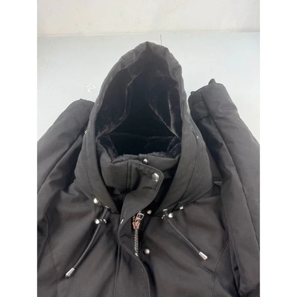 Zara Winter Parka Coat Fur Lined Hooded Jacket Black Warm Womens S - Picture 11 of 11